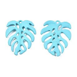 Небесно-голубой Акриловые подвески краскораспылительные, тропический лист, без кадмия, без никеля и без свинца, голубой, 34x27x4 мм, отверстие : 1.8 мм