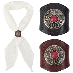 Mixed Color 2Pcs 2 Colors Leather & Alloy & Synthetic Turquoise Scarf Clips, Scarf Buckle, Column, Gunmetal, Mixed Color, 32~32.5x27.5~29.5x31.5~32mm, 1pc/color