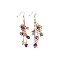 Red Jasper Golden Plated Brass Dangle Earrings, with Natural Red Jasper Chips, Jewely for Women, 80~84mm