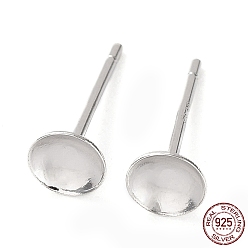 Платинированный Родиевое покрытие 925 фурнитура для сережек-пусетов из стерлингового серебра, плоские круглые серьги, для бисера, с печатью s925, Реальная платина, 12x5 мм, штифты : 0.7 мм