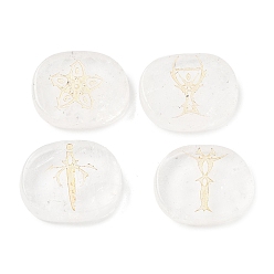 Хрусталь 4шт 4 стили натуральный кварцевый кристалл дисплей украшения, фигурка для украшения дома, энергетический камень рейки для исцеления, овал с символом тарруссо, 25x20x7~7.5 мм, 1 шт / стиль