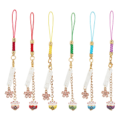(52) Непрозрачная лаванда 6 милые ремешки для смартфона maneki neko, Дейзи Сакура кошка колокольчик мобильные веревочные брелки пара подарок украшение, разноцветные, 15.5 см, 6 шт / комплект