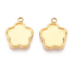 Настоящее золото 18K 304 Настройки кабошон из нержавеющей стали кулон, ионное покрытие (ip), цветок, реальный 18 k позолоченный, лоток : 10.7x11.5 мм, 16.1x13.7x2.1 мм, отверстие : 1.6 мм