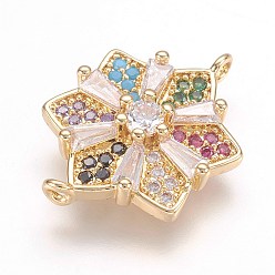Real 18K Gold Plated Brass Micro Pave Cubic Zirconia Links, Real 18K Gold Plated, Flower, 19x13x3.5mm, Hole: 1mm