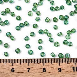 Dark Green Round Glass Seed Beads, Transparent Colours Rainbow, Round, Dark Green, 3mm