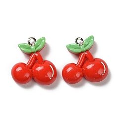 Вишня Непрозрачные подвески смолы, с железной платиной петлей, вишня, 21.5x20x7 мм, отверстие : 2 мм