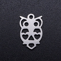 Нержавеющая Сталь Цвет Устойчивые к потускнению 201 полые подвески из нержавеющей стали, сова, цвет нержавеющей стали, 14.5x9x1 мм, отверстие : 1.5 мм