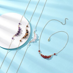 (52) Непрозрачная лаванда 4шт. 4 стили: подвески в форме горошины из натурального тигрового глаза, розового кварца, карнеола и аметиста, латунные цепочки для женщин, золотые, разноцветные, 17.40 дюйм (44.2 см), 1 шт / стиль