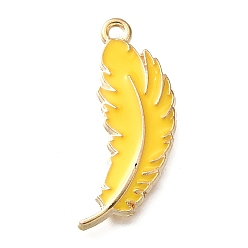 Золотистый Подвески из эмали и сплава, очарование перьев, стойки покрытие, долговечный, без свинца, без кадмии и без никеля, золотые, золотые, 30x11x2 мм, отверстие : 1.8 мм