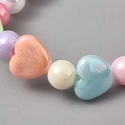 Mixed Color Kids Acrylic Beaded Stretch Bracelets, with Eco-Friendly Plastic Imitation Pearl and Acrylic Beads, Heart & Round, Mixed Color, 1-5/8 inch(4.3cm)