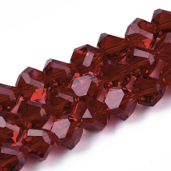 Dark Red Glass Beads Strands, Faceted, Triangular Pyramid, Dark Red, 9x9x9mm, Hole: 1.5mm, about 50pcs/strand, 17.3 inch