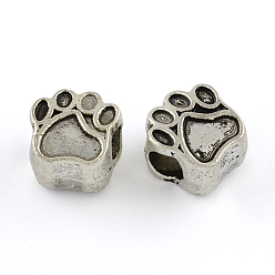 Antique Silver Tibetan Style Zinc Alloy Dog Paw Prints European Beads, Lead Free & Cadmium Free, Antique Silver, 11x10.6x7.5mm, Hole: 4.8mm, about 192pcs/500g