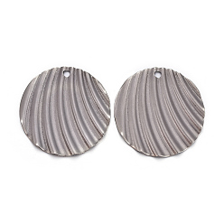 Edelstahl Farbe Anlaufgeschützt 201 Anhänger aus Edelstahl, , flach rund mit wellig, Edelstahl Farbe, 27.5~28x1.3 mm, Bohrung: 1.8 mm