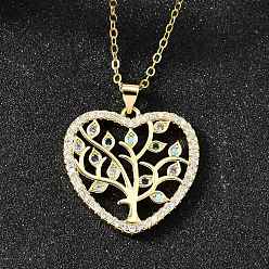 Настоящее золото 18K Латунные микропаве цветные кубические цирконии древо жизни сердце кулон ожерелья для женщин, реальный 18 k позолоченный, 17.76 дюйм (45.1 см)