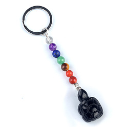 Обсидиан Обсидиан брелок, с кварцевым резонатором, аметист, ляпис, авантюрин, красный агат, красная яшма, черепаха, 11 см