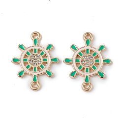 Medium Aquamarine Alloy Enamel Connector Charms, Helm Links with Crystal Rhinestone, Light Gold, Cadmium Free & Nickel Free & Lead Free, Medium Aquamarine, 22x16.8x1.7mm, Hole: 1.2mm