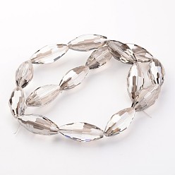 Светло-серый Стеклянные бусины с гальваническим покрытием, рис, граненые, гальваническое покрытие, светло-серый, 36x16x16 мм, отверстие : 2 мм, около 15 шт / нитка, 21.57 дюйм