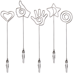 Платина 5шт 5 стили железные зажимы-крокодилы, стальная спиральная проволочная открытка заметка фото памятка фотоклипы, браслет помощник, жест/сердце/звезда, платина, 150 мм, 1 шт / стиль
