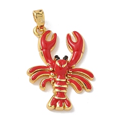 Золотой Латунь эмаль подвески, омары-талисманы, золотые, 23.5x18x4.5 мм, отверстие : 5x2.5 мм