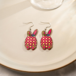 Красный Пасхальные акриловые серьги-подвески, кролик, платина, красные, 60x20 мм