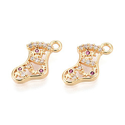 Камелия Латунные микро проложить кубического циркония прелести, ботинки, долговечный, без никеля , реальный 18 k позолоченный, камелия, 14.5x8.5x2.5 мм, отверстие : 1.4 мм