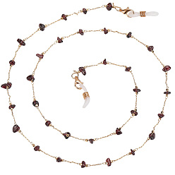 Гранат Цепочка из натуральной гранатовой крошки и сплава звеньев для крепления очков на шею, цепочки для очков с резиновыми петлями на концах, 680~685 мм