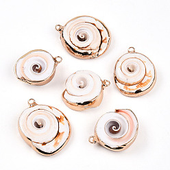 Морская Ракушка Подвески натурального морских раковин, подвески в форме ракушек с золотистыми железными петлями, цвет морской раковины, 24~33.5x18~28.5x4.5~11 мм, отверстие : 1.6~2 мм