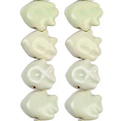 Светло-зеленый Фарфора ручной работы бисер нитей, рыба, яркие глазированный фарфор, светло-зеленый, 15.5~16.5x20~20.5x8~8.5 мм, отверстие : 2 мм, около 27 шт / нитка, 16.54~16.73 дюйм (42~42.5 см)