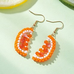 Золотой 304 Оранжевые серьги-подвески из нержавеющей стали, со стеклянной подвеской-семечком, золотые, 52.5x17 мм