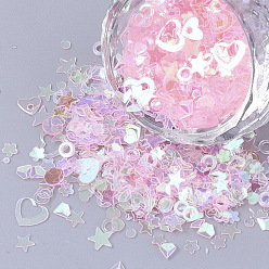 Pink Ornament Accessories, PVC Plastic Paillette/Sequins Beads, Mixed Shapes, Pink, 1.5~6.5x1.5~7x0.4mm