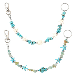 Платиновый & Цвет Нержавейки 2 шт. 2 стили подвесные украшения из синтетической бирюзы в морском стиле, с 304 кольцом из нержавеющей стали и поворотными застежками из сплава, платины и нержавеющая сталь цвет, 250~260 мм, 1 шт / стиль