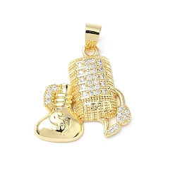 Настоящее золото 18K Подвески из прозрачного кубического циркония с микропейвом, микрофон с подвесками в виде знака доллара, без свинца и без кадмия, долговечный, стойки покрытие, реальный 18 k позолоченный, 25x24.5x5.5 мм, отверстие : 6.5x4 мм