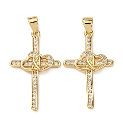 Прозрачный Стойка металлическая латунная микропрофилированная кубическая циркония подвески, без кадмия, без никеля и без свинца, реальный 18 k позолоченный, пересекаются с сердцем, прозрачные, 28.5x17x2 мм, отверстие : 5x3.5 мм