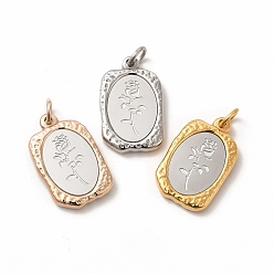 Couleur Mélangete Pendentifs en acier inoxydable, avec des anneaux de saut, rectangle avec rose, couleur mixte, 304mm, Trou: 23x14.5x3mm