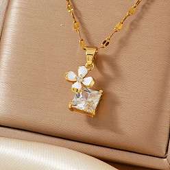 Золотой Осенняя европейская и американская мода: ожерелья с подвесками в виде клевера и ветряной мельницы из латуни с прозрачными кубическими цирконами, золотые, 15.75 дюйм (40 см)