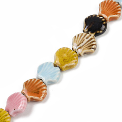 Разноцветный Фарфора ручной работы бисер нитей, формы раковины, красочный, 13.5x13~14x6 мм, отверстие : 1.8 мм, около 28 шт / нитка, 14.37'' (36.5 см)