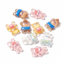 Mixed Color Transparent Resin Cabochons, Bear & Rabbit, Mixed Color, 23~26x17~19x7~7.5mm