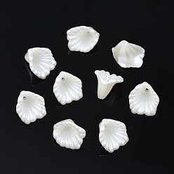 Creamy White ABS Plastic Imitation Pearl Flower Bead Caps, Apetalous, Creamy White, 12.5x12x9.5mm, Hole: 1.5mm