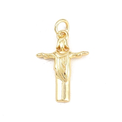 Настоящее золото 18K Латунные подвески, крест с амулетами Христа-Искупителя, долговечный, стойки покрытие, без свинца и без кадмия, реальный 18 k позолоченный, 19.5x14x3 мм, отверстие : 3.2 мм