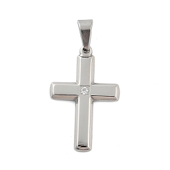 Нержавеющая Сталь Цвет 304 из нержавеющей стали горный хрусталь подвески, крестик, вакуумные покрытия, цвет нержавеющей стали, 34.5x22x3 мм, отверстие : 5.5x8 мм