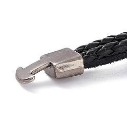 Black Multi- Strand Leather Cord Bracelets, with Alloy Findings, Evil Eye, Black, 220mm(8-5/8 inch)