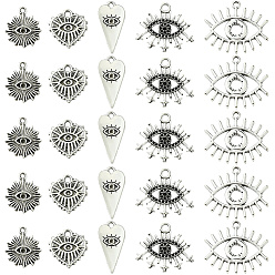 Античное Серебро 50 шт. 5 стили подвески из цинкового сплава в тибетском стиле со стразами, глаз с солнцем, античное серебро, 15.5~22x11~25.5x1.5~2 мм, отверстие : 1.6~2.5 мм, 10 шт / стиль