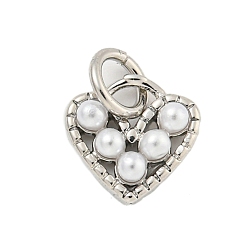 Платина Стойки обшивки латунные подвески, со стеклянным жемчугом, без кадмия и без свинца, долговечный, сердце, с целью перехода в кольце, платина, 8.5x9x2.5 мм, отверстие : 3 мм