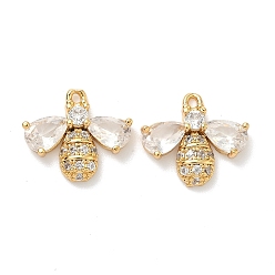 Прозрачный Подвески в виде пчелы из латуни с микропаве из кубических цирконий, без никеля , реальный 18 k позолоченный, прозрачные, 12.5x14x3.5 мм, отверстие : 1 мм
