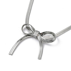 Couleur Acier Inoxydable 304 collier pendentif nœud papillon en acier inoxydable, avec des chaînes à chevrons, couleur inox, 13-5/8 pouce (34.5 cm)