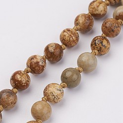 Picture Jasper Picture Jasper Beaded and Gemstone Beaded Necklaces, with Tassel Pendants, 32.87 inch(835mm)