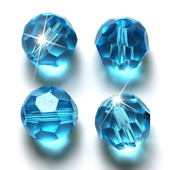 Deep Sky Blue Imitation Austrian Crystal Beads, Grade AAA, Faceted(32 Facets), Round, Deep Sky Blue, 8mm, Hole: 0.9~1.4mm