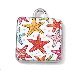 Морская звезда Печатные 304 подвески из нержавеющей стали, квадратных амулеты, морская звезда, 18x15x3 мм, отверстие : 2.5 мм