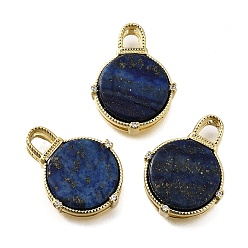 Настоящее золото 18K Латунные микро проложить кубического циркония подвески, лазуритом, плоские круглые прелести, без свинца и без кадмия, стойки покрытие, долговечный, реальный 18 k позолоченный, 20x15.5x5 мм, отверстие : 4x3 мм