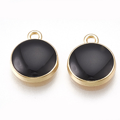 Черный Подвески из сплава , с эмалью, плоско-круглые, золотой свет, чёрные, 12.5x10x2.5 мм, отверстие : 2 мм